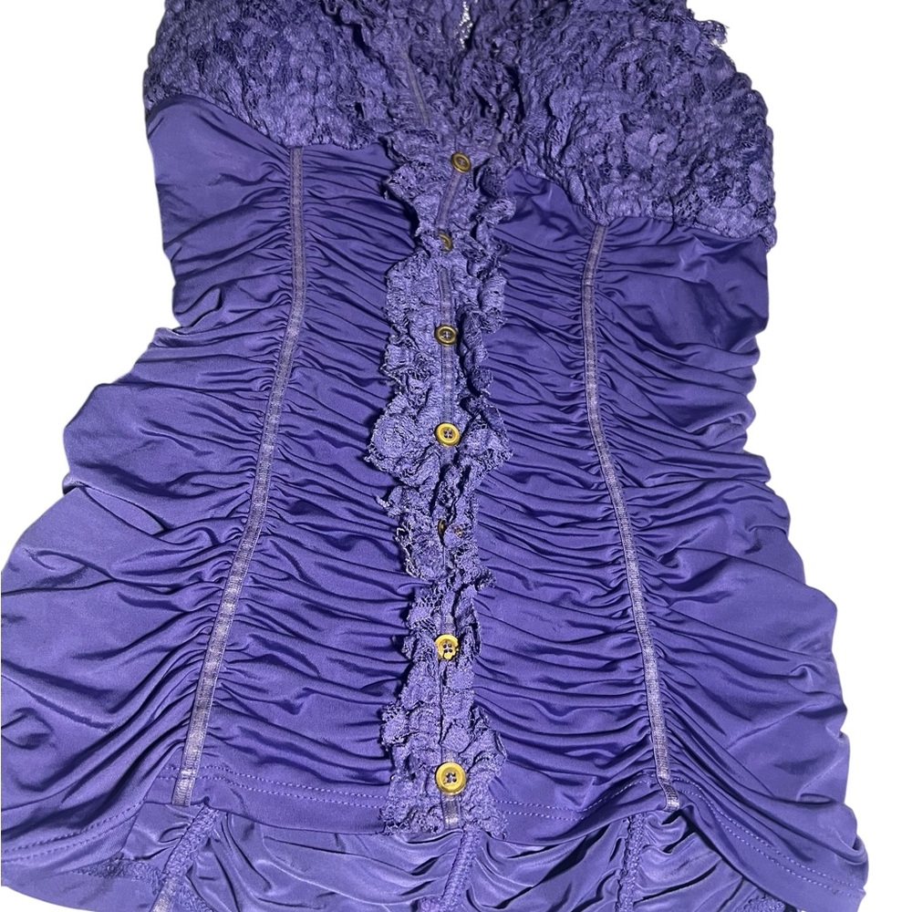 XOXO Purple Lace Ruched Blouse